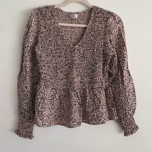 JAPNA cheetah print smocked long sleeve blouse WOMENS size large